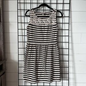 Ann Taylor Loft Dress Womens XS Black‎ White Striped Sleeveless Casual